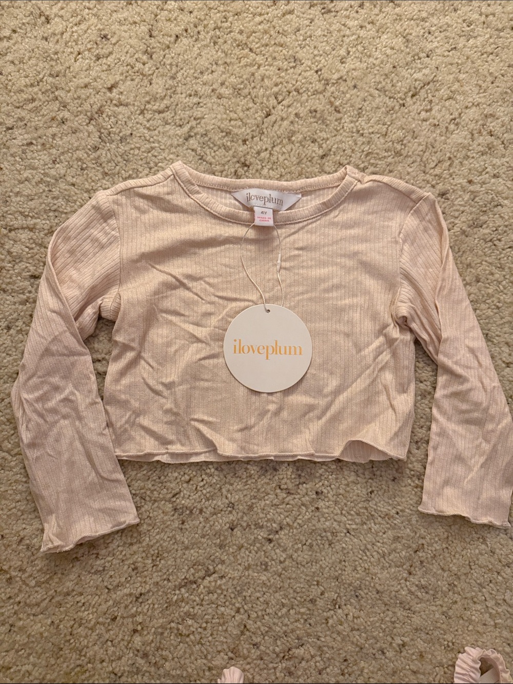 Girls' Long Sleeve Ribbed glitter Top - Light Pink